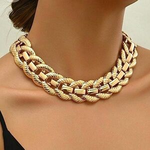 Chunky Gold Weaving Statement Choker Necklace